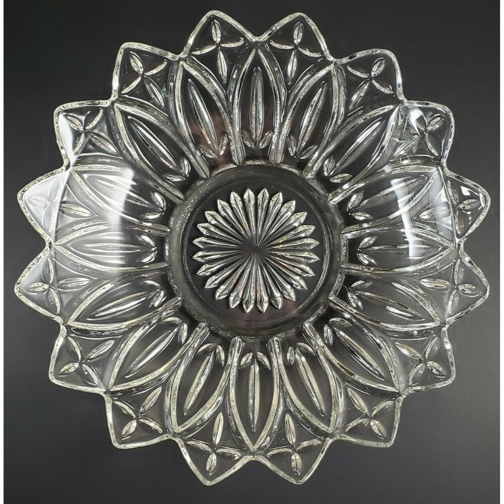 Federal Glass Bowl Petal Clear 10 1/4" Vintage 1960s Flower Shaped Fruit Bowl